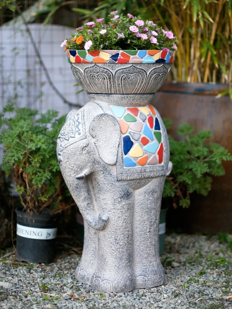 Elephant Flower Pot Creative Base Courtyard Garden Balcony Layout Animal Imitation Stone Outdoor European Decoration Ornaments