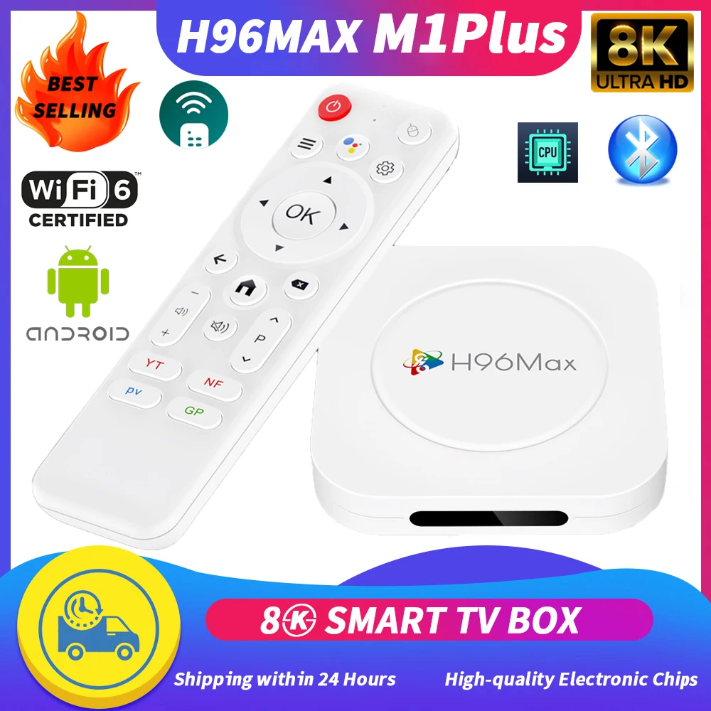 

ТВ-приставка H96 MAX M1Plus Android14.0 RK3528 с суперразрешением, декодирование видео 8K, 2G/4G, 32 ГБ/128 ГБ, медиаплеер, телеприставка