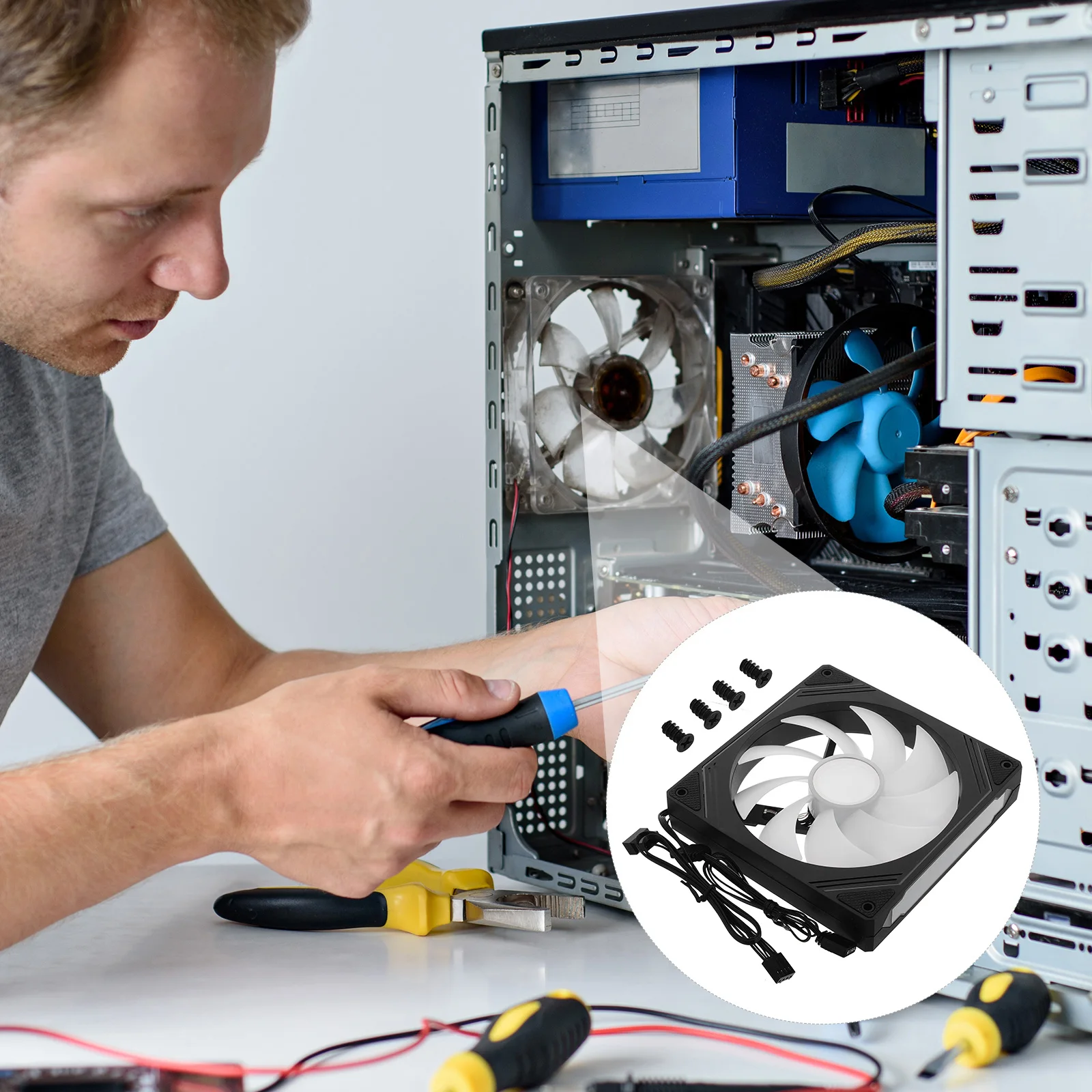 

14CM White Case Vibrant Fan for Desktop Computer with Infinity Effect Mirror Effect Sync Lighting Case Cooling
