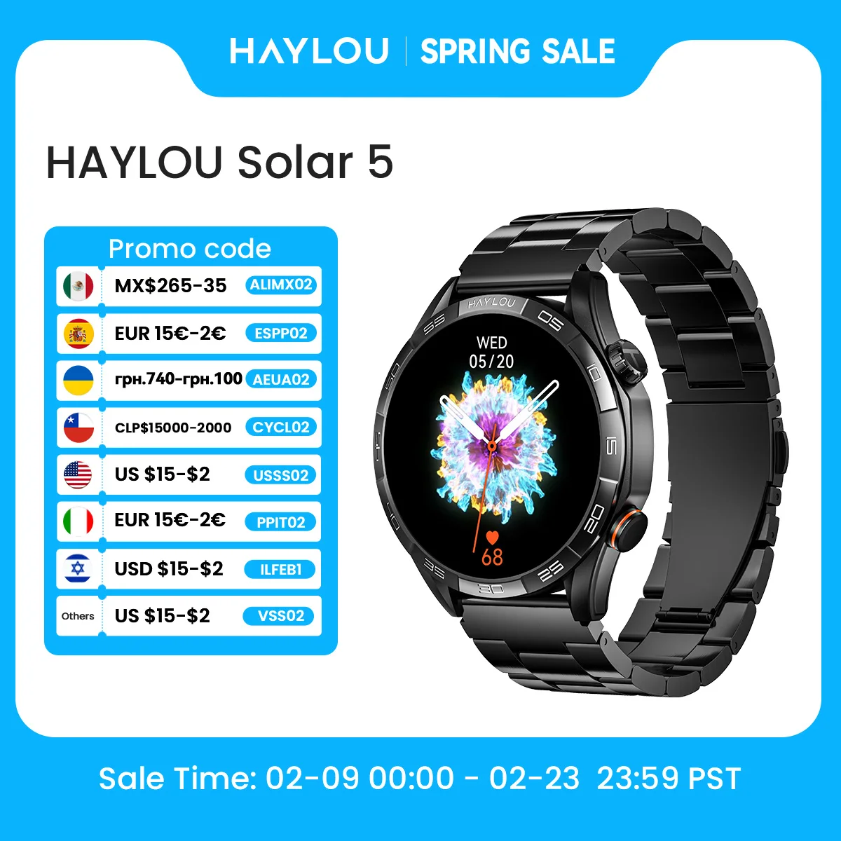 HAYLOU Solar 5 Voice Calling Smartwatch 1.58'' AMOLED Display 60Hz Smart Watch 24H Health Monitoring Sports Smartwatch for Men