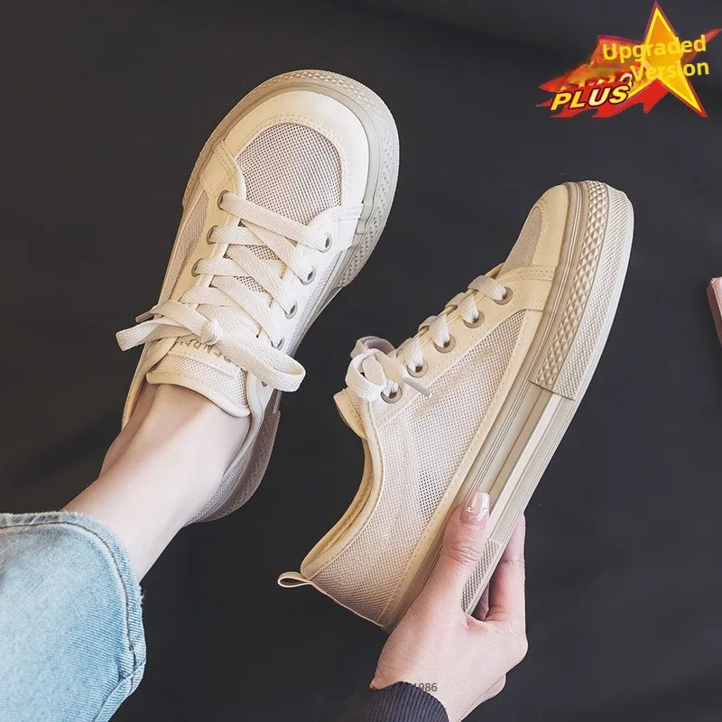 Women's Summer Large Size Canvas Shoes Breathable round Toe Versatile Wide Foot Fit 41 43 Network Shoes Casual Style