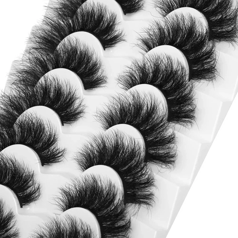 7 Pairs Faux Mink Lashes Fluffy False Eyelashes Thick Volume Dramatic Cat Eye Lashes Long Strip Wispy Lashes Pack