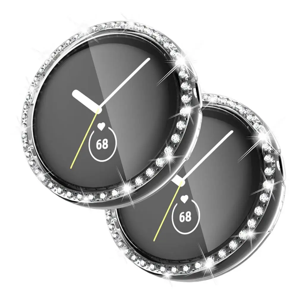 Diamantgehäuse + Glas für Google Pixel Watch Strap PC Bumper Displayschutzfolie Full Bling Cover für Google Pixel Watch 2-Zubehör