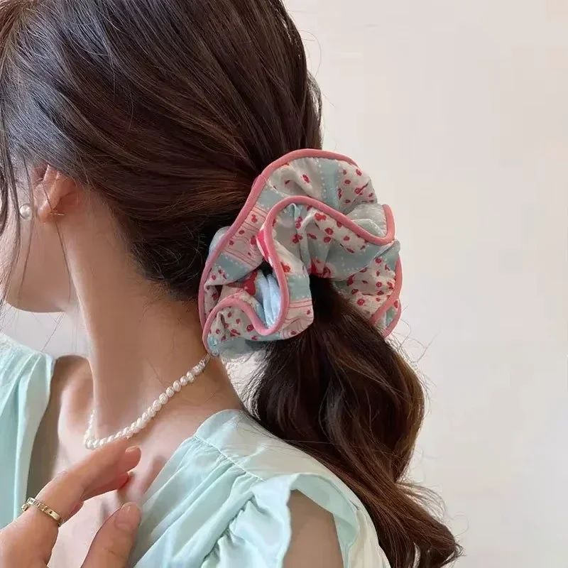 Cute Ruffle Hairbands Korean Sweet Elastic Hair Bands Floral Print Hair Ropes Barrettes Headwear Girls Hair Accessories