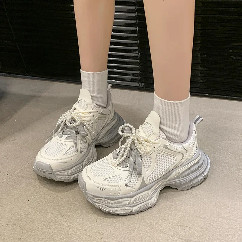 

Shoes for Women 2025 New Front Lace-up Women's Vulcanize Shoes Fashion Round Toe Mesh Outdoor Best Seller Breathable Sneakers