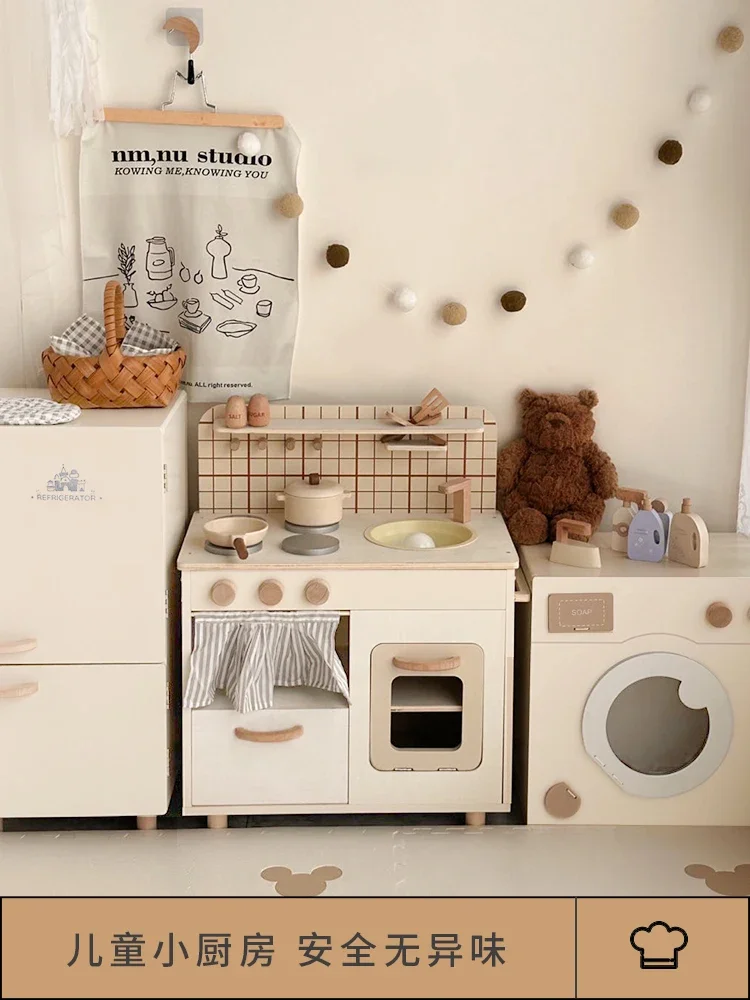 Children's wooden play house boys and girls simulate cooking as a birthday present.