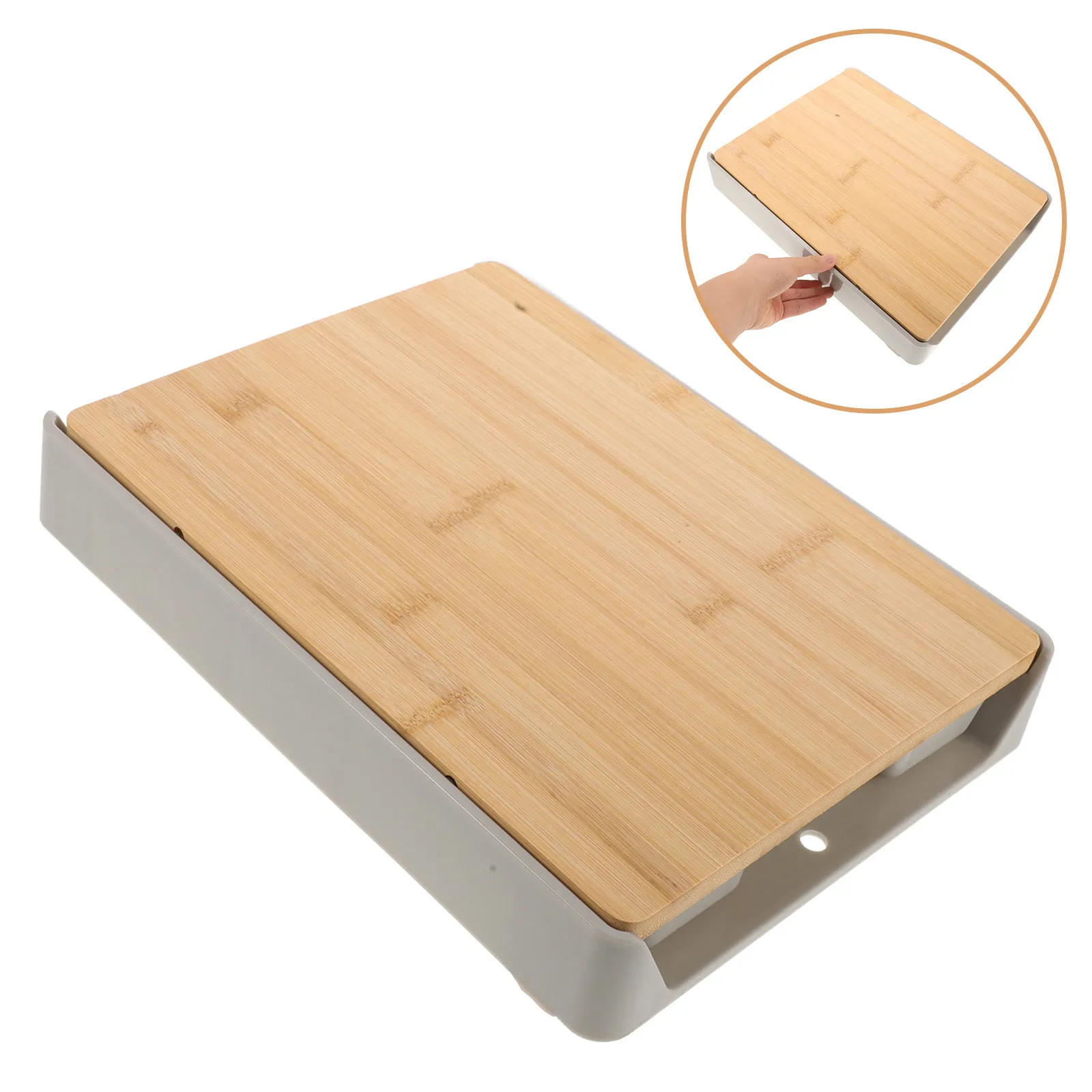 Bamboo Cutting Board with Pull Out Drawer Storage Tray for Fruit Vegetables Food Prep Kitchen Organizer