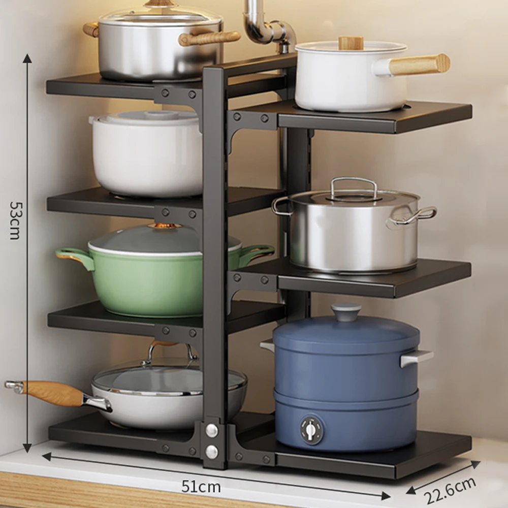 Étagère à casseroles et poêles à 3/4 niveaux, grande capacité, réglable en hauteur, antirouille et résistante à la corrosion, organisateur pour évier de cuisine