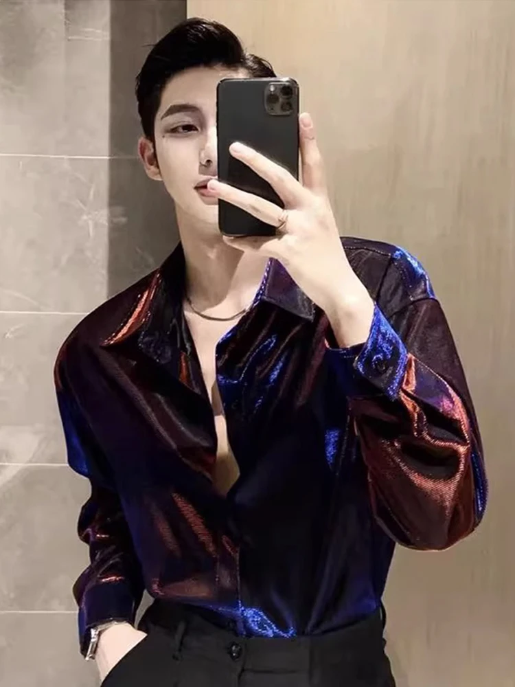 

Long Sleeve Men's Shirt Liquid Changing Liquid Future Sensation Nightclub Atmosphere Fashionable Standard Fit Shirt