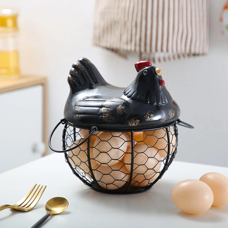 Egg Holder Iron Chicken Shape Ceramic Hen Ornament Fruit Storage Basket Durable Kitchen Organizer