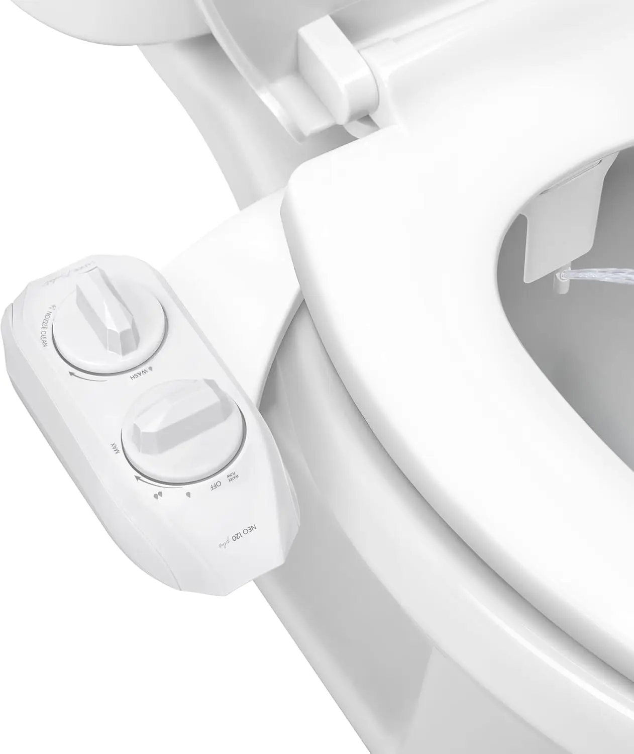 

NEO 120 Plus - Single Nozzle, Non-Electric Bidet Attachment for Toilet Seat, Patented Slide-In Install, 360° Self-Cle