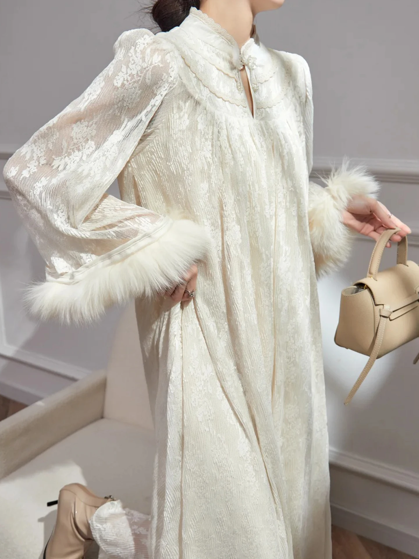 

New Chinese Sle Morning Robe Wedding Dr Autumn Winter Thiened Loose Lace Soft Sle for Brides Sweet Sle Elastic Wai...