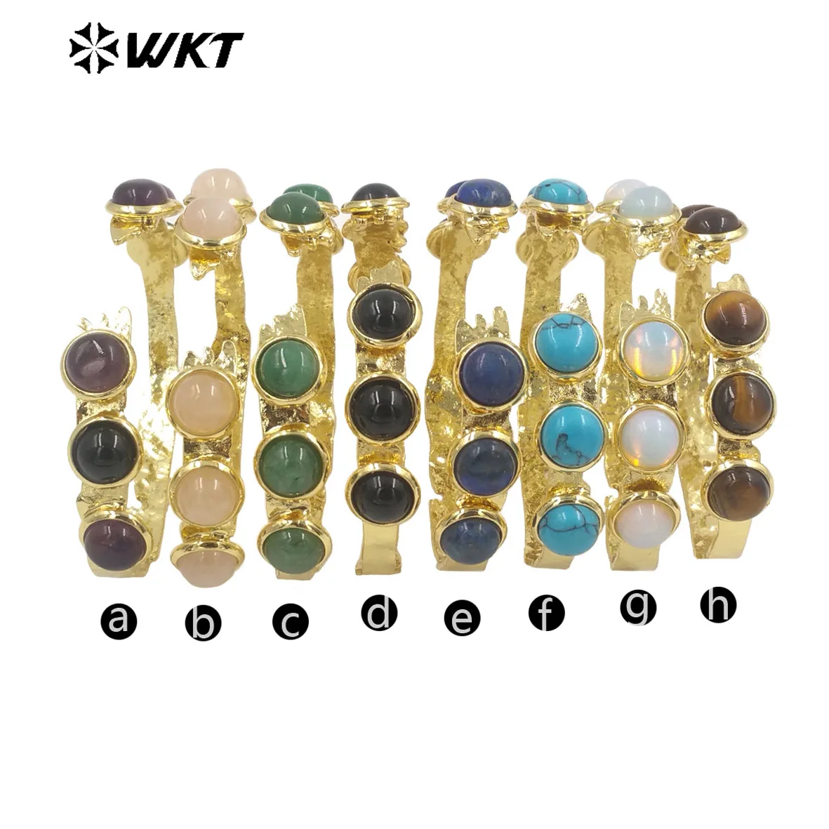 WT-B632 Amazing WKT SIX Stone Setting Amethyst Cuff Bangle 18K Gold Plated Natural Green Chalcedony For Females Birthday Gift