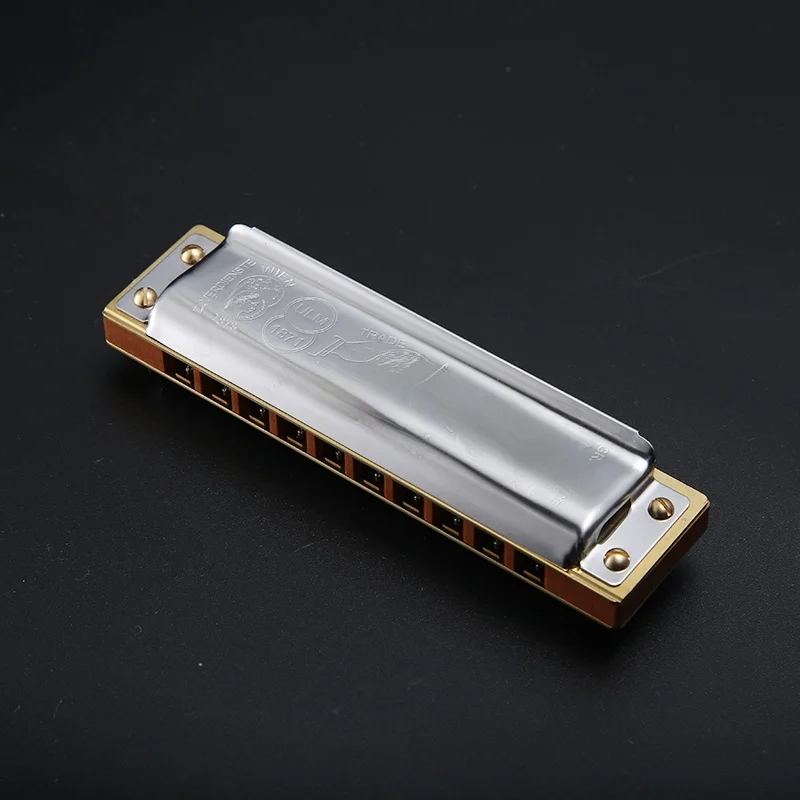 Original Hohner 0-Hole Profional Blues Harmonica Marine Band 896 Luxury Edition MBD Brass Covered Wooden Tone Hole