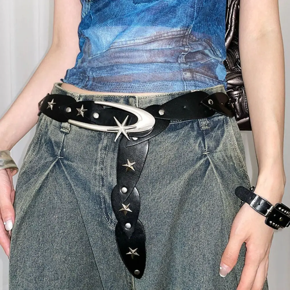 Y2K sabuk pinggang Punk serbaguna, ikat pinggang kulit lebar desain trendi mewah