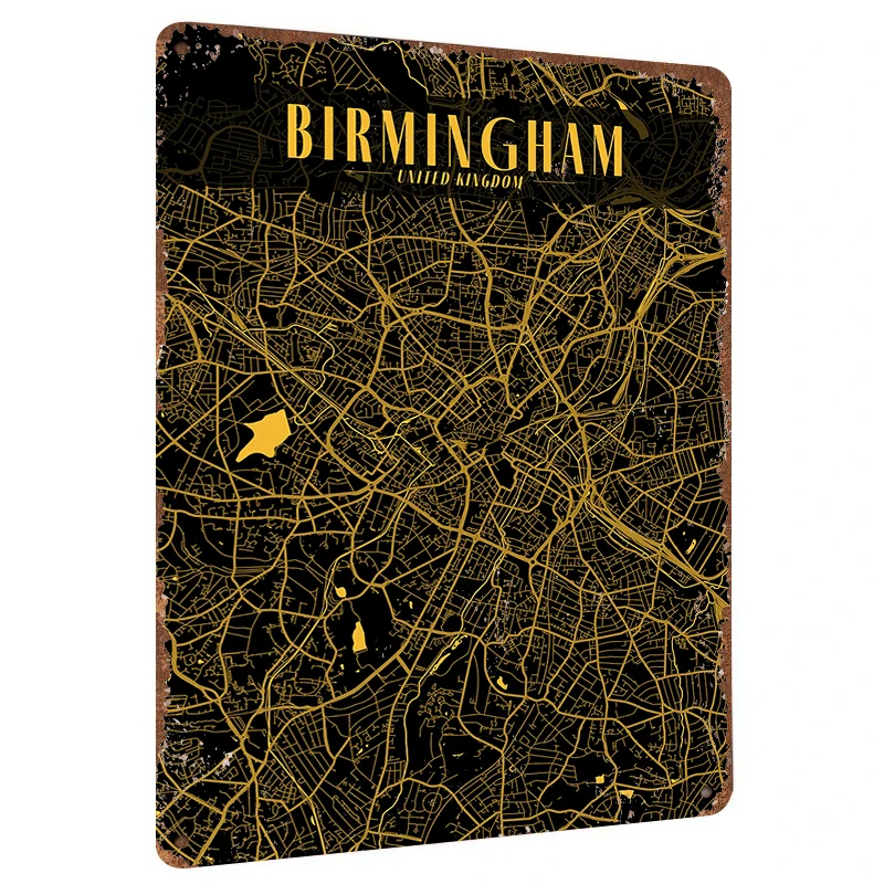 Birmingham UK City Map Metal Wall Art Gold Foil Print Custom Home Decor Modern Urban Poster Gift for Travelers