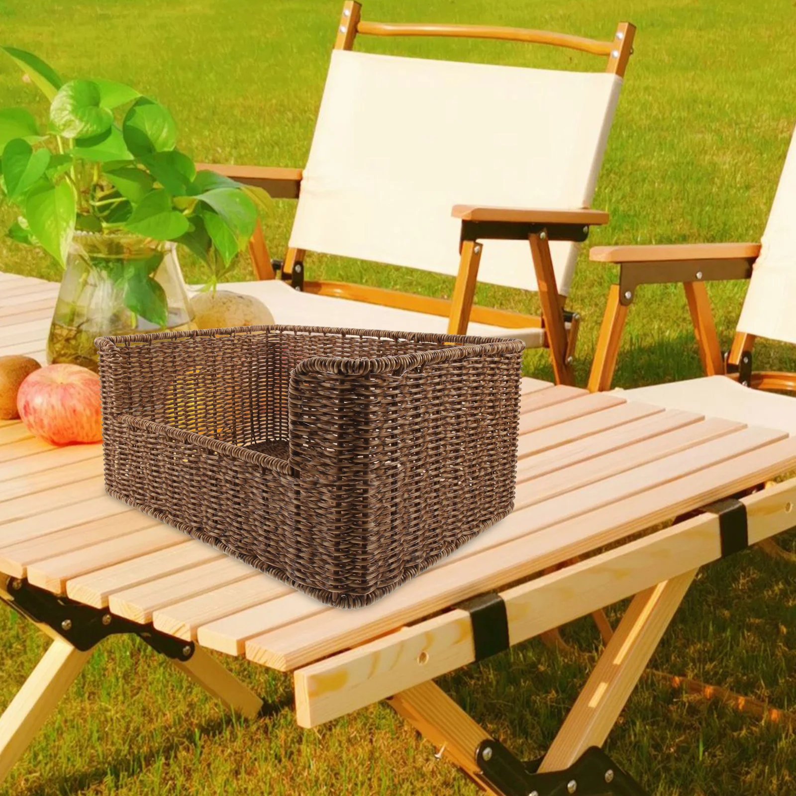 

Rattan Woven Shallow Color Storage Book Storage Basket Home Office Book File Kitchen Picnic Decor Household Box
