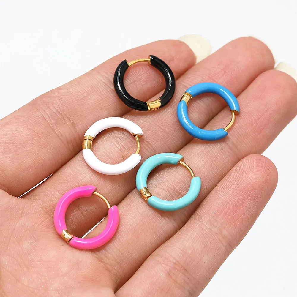 1Pair Stainless Steel Colorful Enamel Geometry Hoop Earrings Piercing Earrings for Women Charm Earrings Jewelry Gifts Wholesale