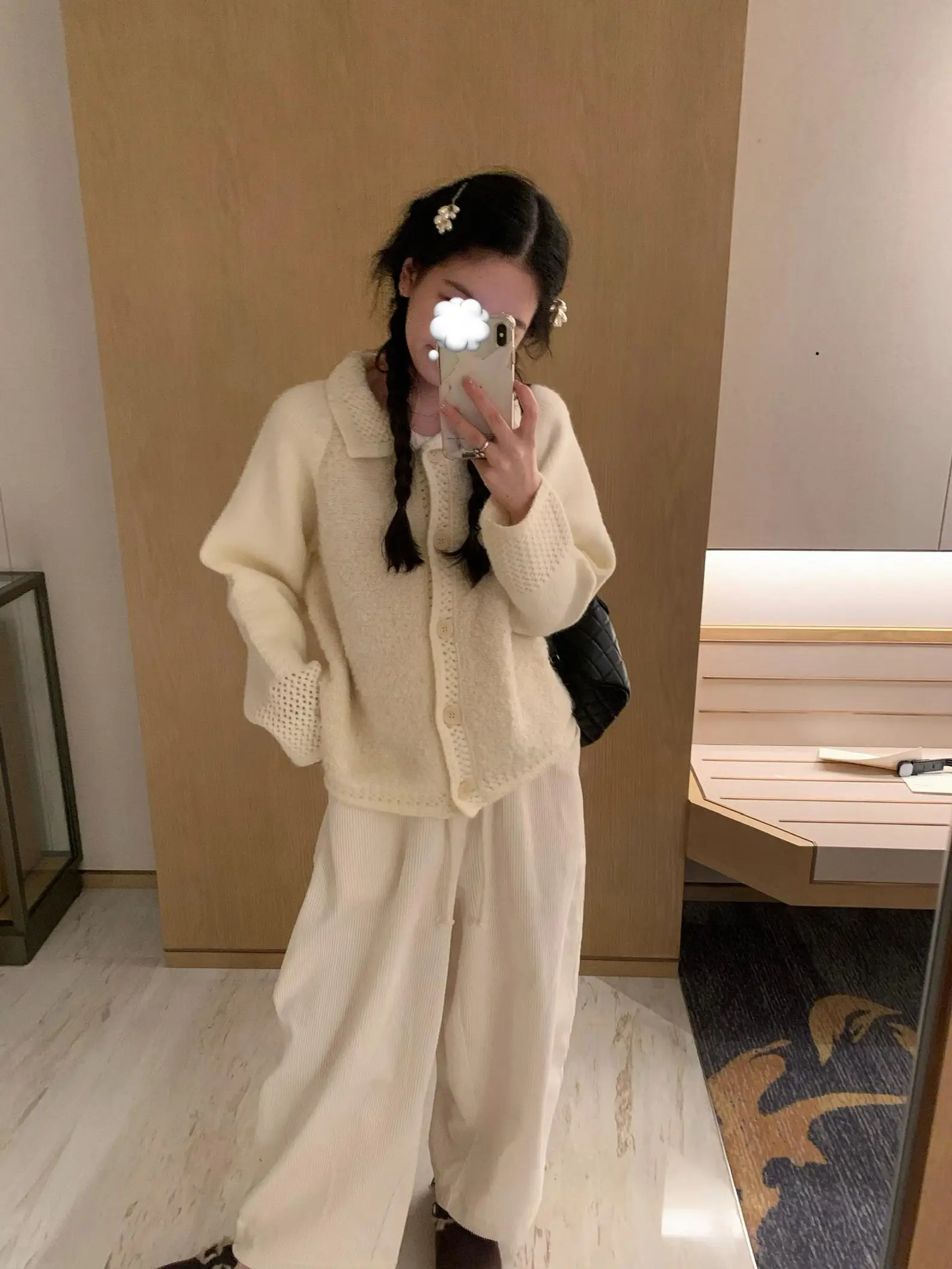 

Кардиган-свитер Uungu молочно-белого цвета с вырезами и круговыми вставками, свободного кроя, с длинными рукавами, осенне-зимняя верхняя одежда