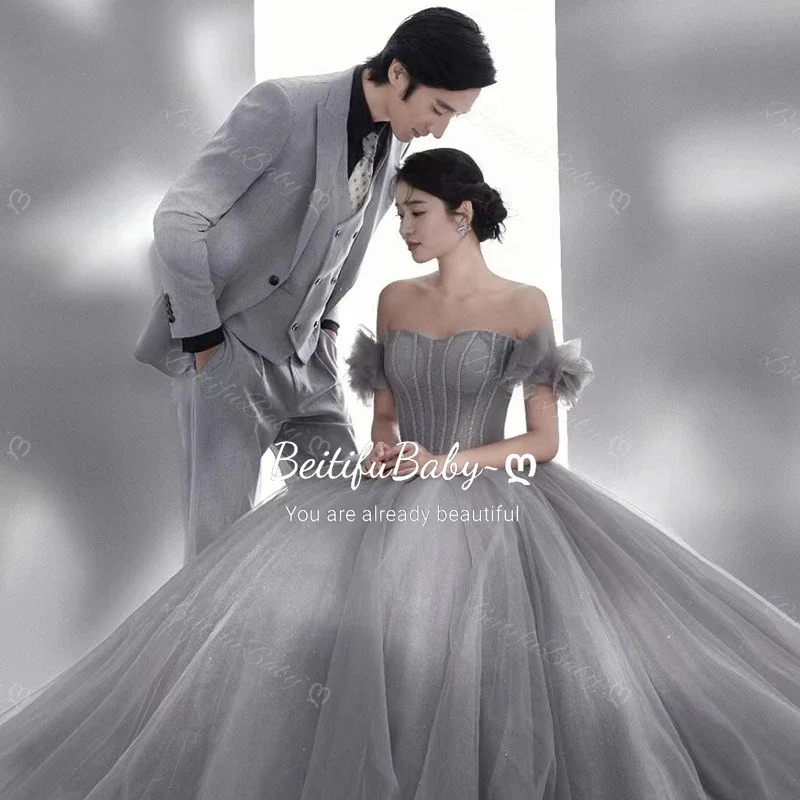 Customized Evening Gown for Women Strapless Party Dresses Fishbone Sleeveless Organza A-line Skirt Princess Style Wedding Dress