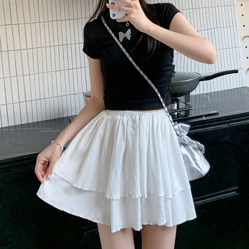 CASUMANL Brand White Bilayer Cake Skirt Females Summer 2024 New High Waist Cuteore Sexys Mini Skirt for Womens Prom Dresses