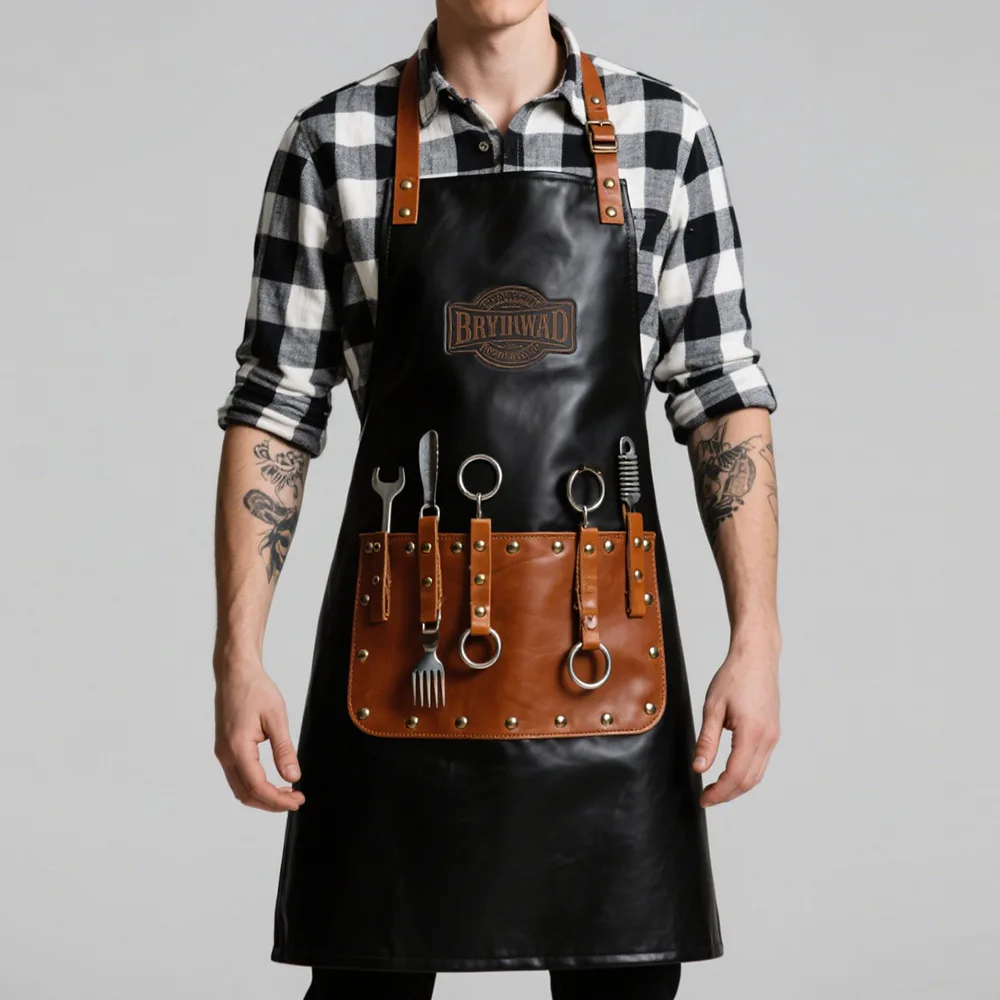 

Modern Pu Apron For Bakers Baristas Hairdressers Customizable Logo Leather Workwear Unisex Design