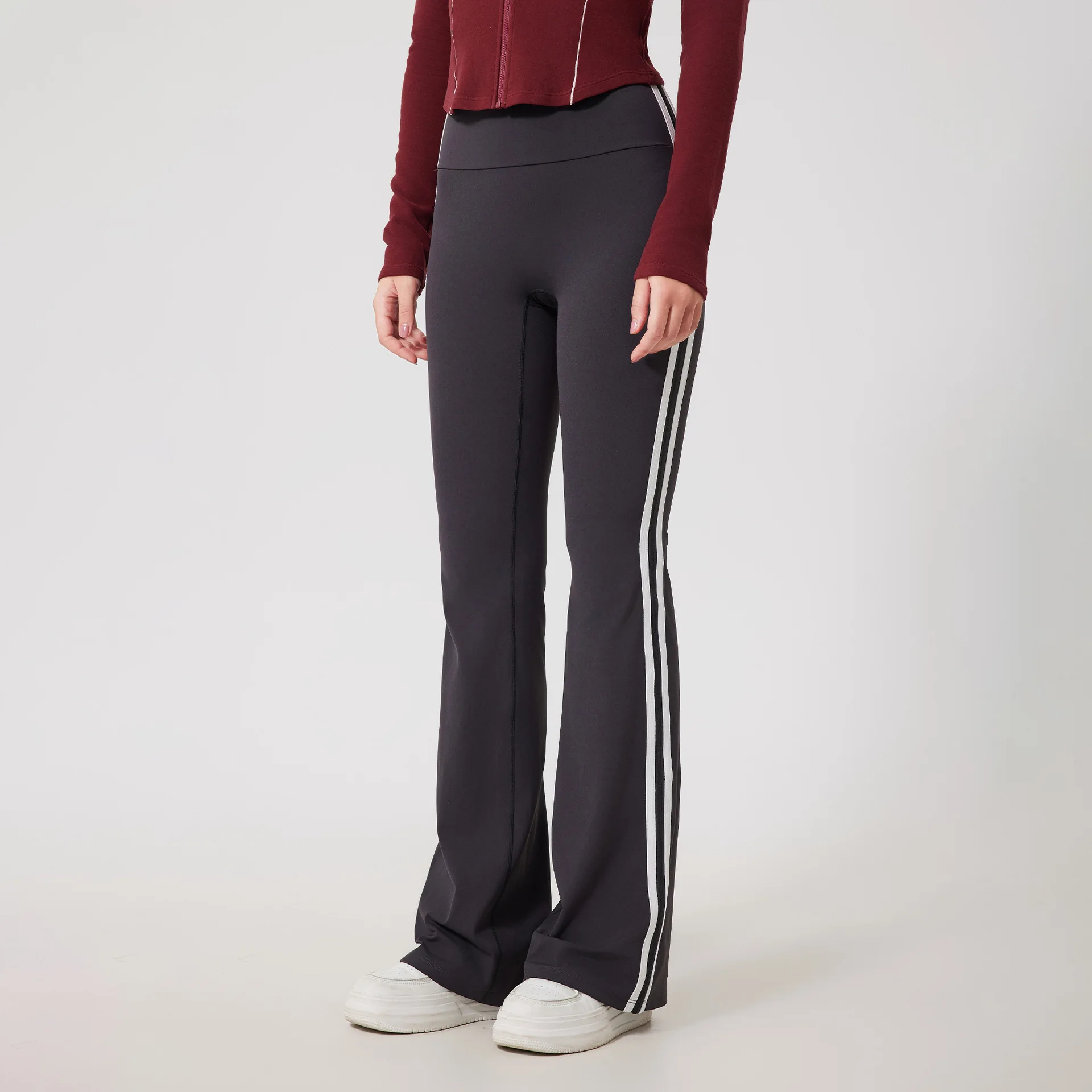 Spicy Girl High-Waisted Fleece Lined Running Sports Pants Peach Hip Lifting Cloud-like Elastic Flared Fitness Trousers