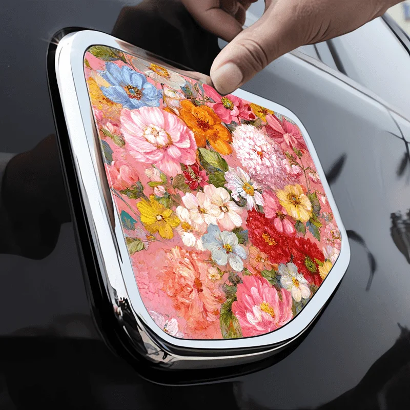 

1Pc Oil Painting Style Colorful Floral Car Fuel Tank Cap Sticker, Vintage Flower Pattern Waterproof Vinyl Gas Cover Decor Decal