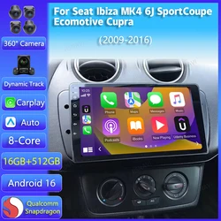 Android 16 Carplay For Seat Ibiza MK4 6J SportCoupe Ecomotive Cupra 2009- 2014 2015 2016 Multimedia Car Radio Player WIFI+BT DSP