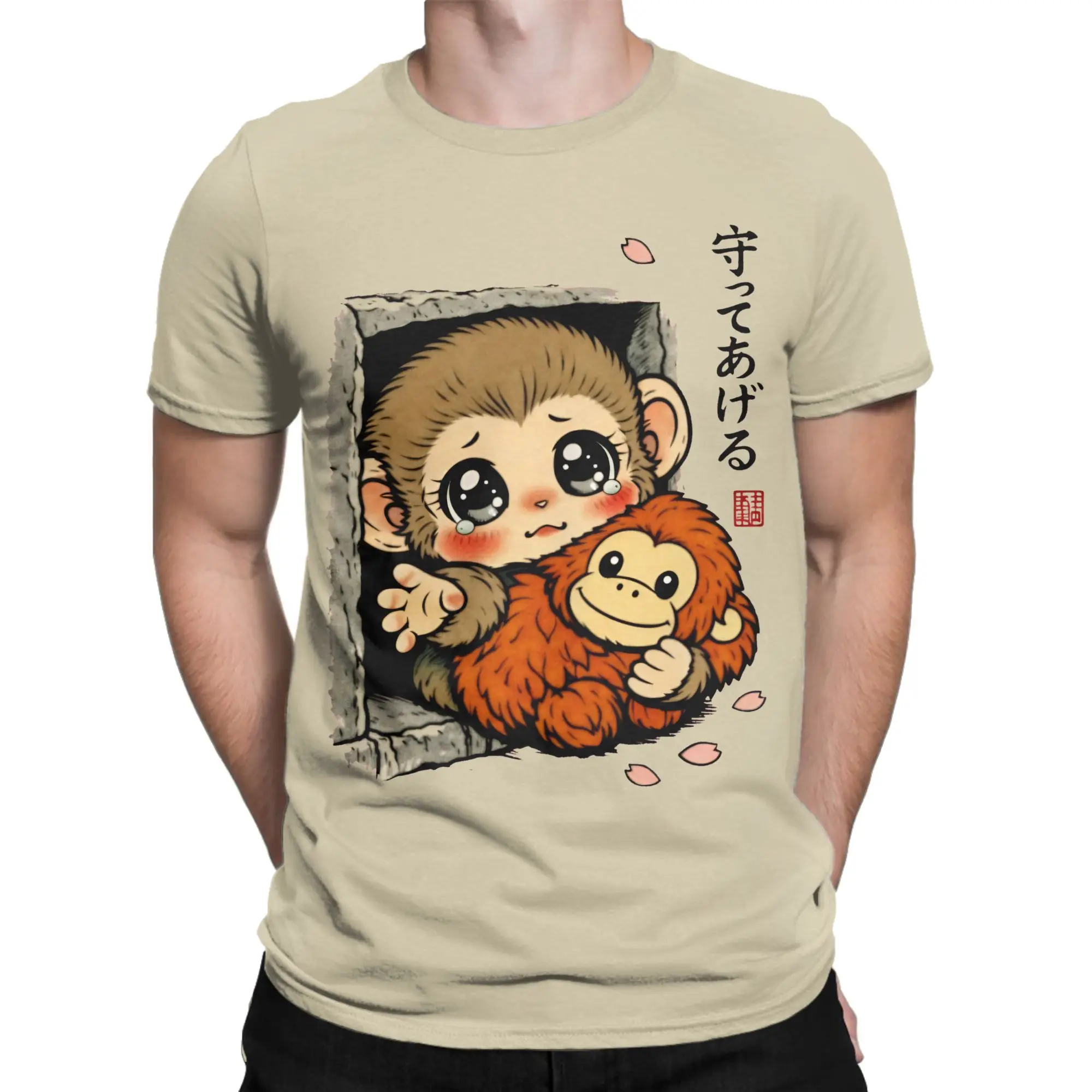 Cute Cartoon Punch Monkey T-Shirt Unisex Cotton Tops Funny  Round Neck Short Sleeve