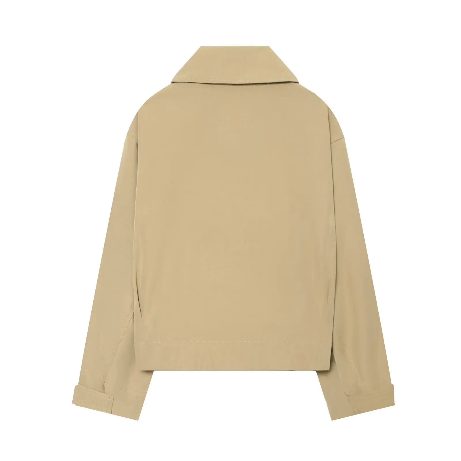 BSAY Women Cropped Trench Jacket Lapel Collar Asymmetric Button Windbreaker Loose Long Sleeve Casual Minimalist Short Outerwear