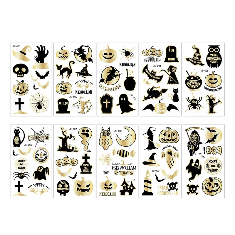 Black Hot Stamping Tattoo Sticker Halloween Temporary Stickers Cartoon Shiny Holiday Party Face Body Waterproof Tattoos Stickers