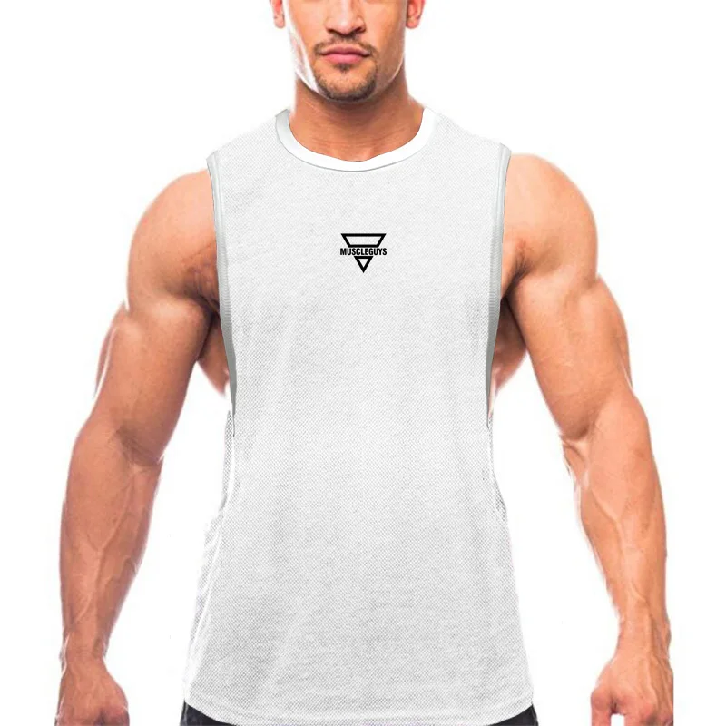 

Muscleguys Summer Gym Clothing Mens Quick Dry Mesh Bodybuilding Stringer Tank Top Fitness Sleeveless Singlets Muscle Tee shirt