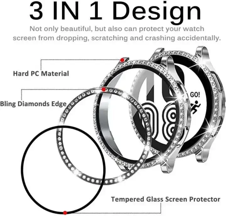 Bling Case for Samsung Galaxy Watch 6 4 Case 40mm 44mm Accessories Fashion Two Rows Diamond bumper Galaxy Watch 5 6 40 mm Cover