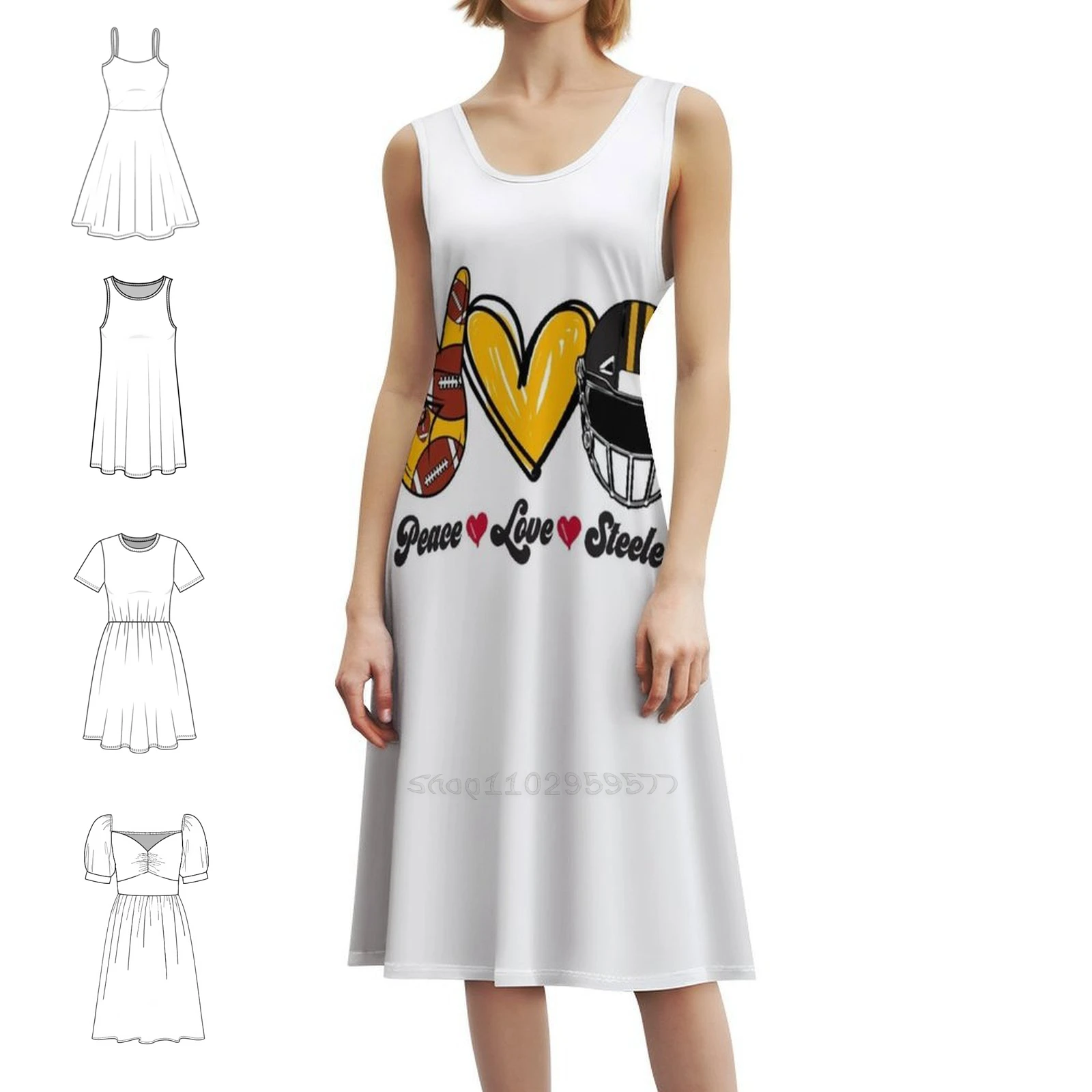 

Peace Love Steelers-футбольная команда Повседневное платье в корейском стиле для женщин Простые повседневные офисные женские платья Steelers Football