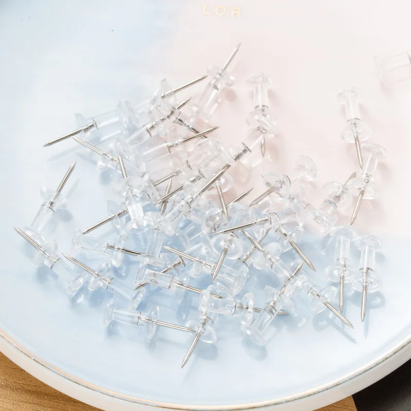 50/100pcs Push Pins Transparent Plastic Head with Metal Point Thumb Tacks Marking Pins Wall Tacks Map Pins for Bulletin Office