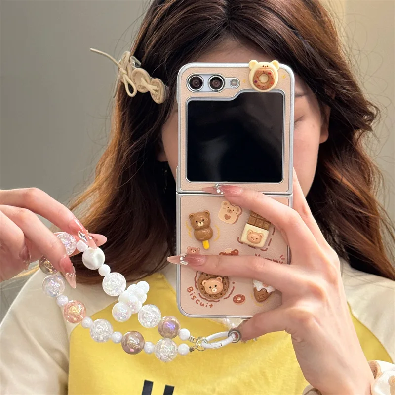 Funda de cuero con dibujos animados en 3D para Samsung Galaxy Z Flip 6 5 4 3, funda trasera protectora para ZFlip4 ZFlip5 ZFlip6