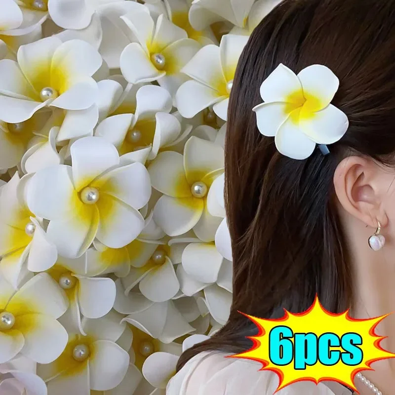6pcs Plumeria Flower Hair Clips for Women Hairpins Girls Side Bangs Clips Flower Barrette Hawaiian Party Bag Hat Accessories image 2