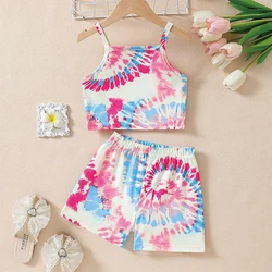 Tie Dye Polyester Girls Casual Fashion Suspender Suit Suitable for Festival/Summer