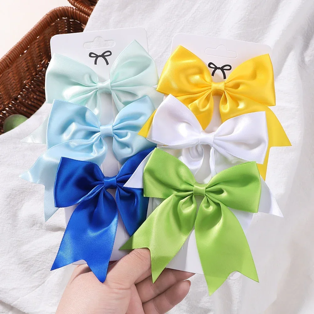 2Pcs Baby Bows Hair Clip for Kids Girls Solid Color Hairpins Barrettes Handmade Headwear Toddler Hair Accessories 4.52Inches