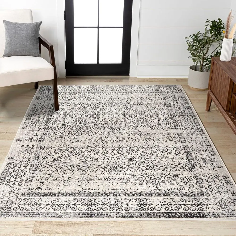 

Vintage Casual Bohemian Gray/Black 5x8 Rug, Suitable for Living Room, Bedroom, Kitchen, Pet-Friendly, Easy Clean