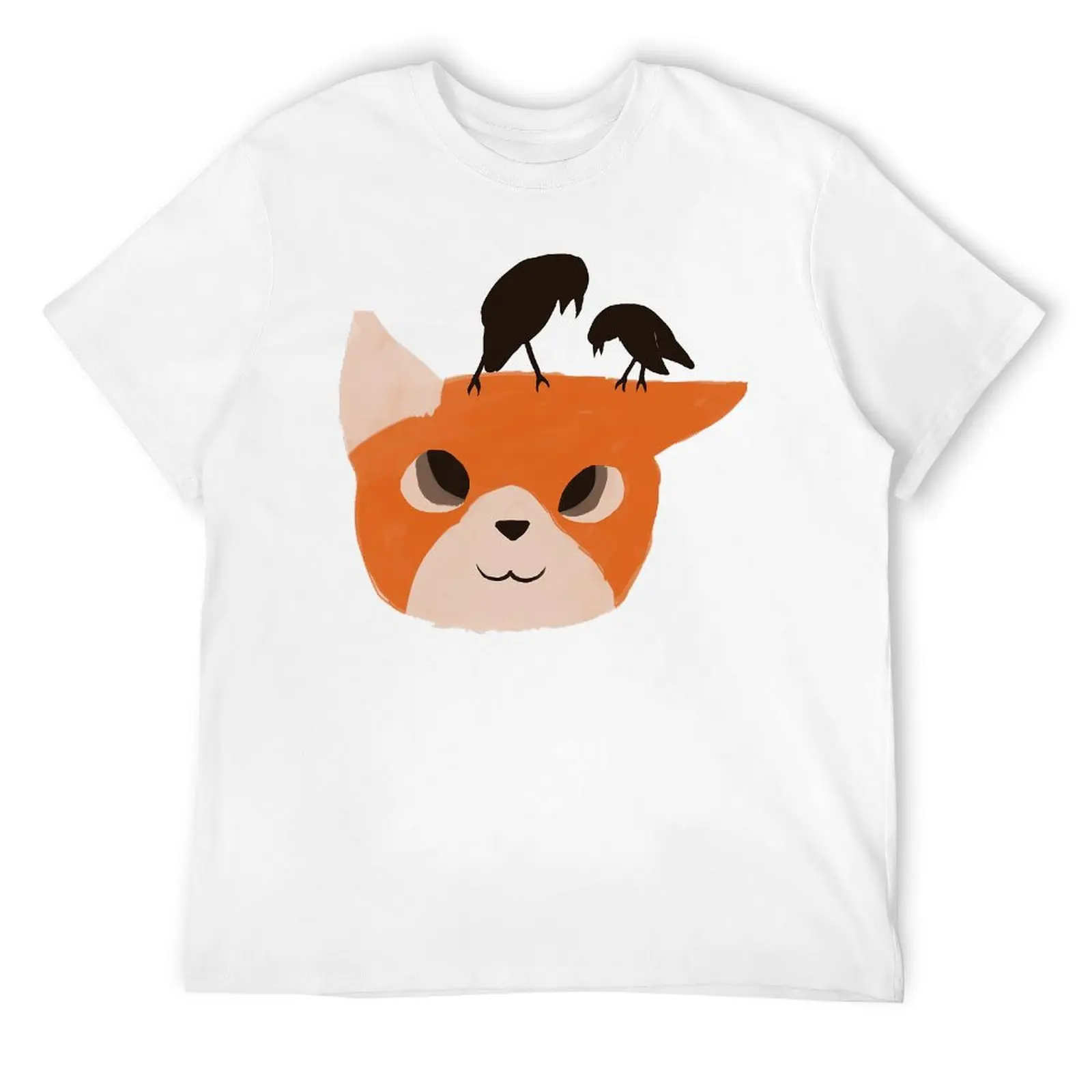 Cute Fox with Birds on Its Head Fo T-shirt Round Neck Campaign  Humor Graphic Tees Novelty Aactivity Competition Eur Size