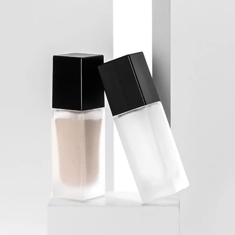 Empty Pump Bottle Glass Liquid Foundation Container Makeup 15ml-30ml Transparent Square Refillable Bottle Portable Pump Bottle