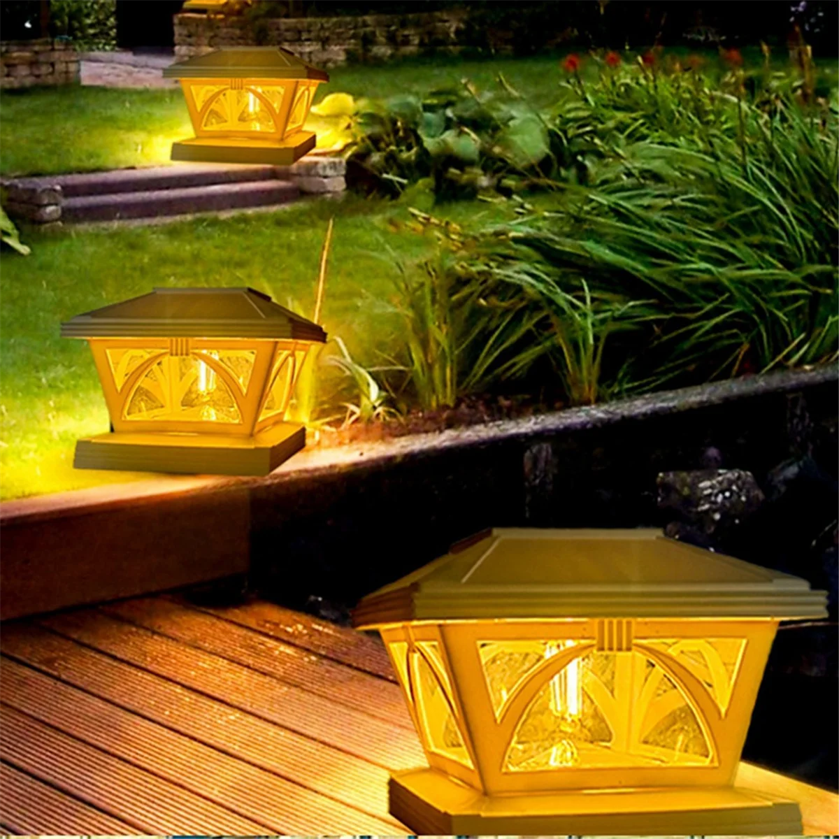 4 قطع من مصابيح الطاقة الشمسية للسياج الخارجي LED لديكور الفناء الخشبي، إضاءة بيضاء دافئة (أبيض) #5