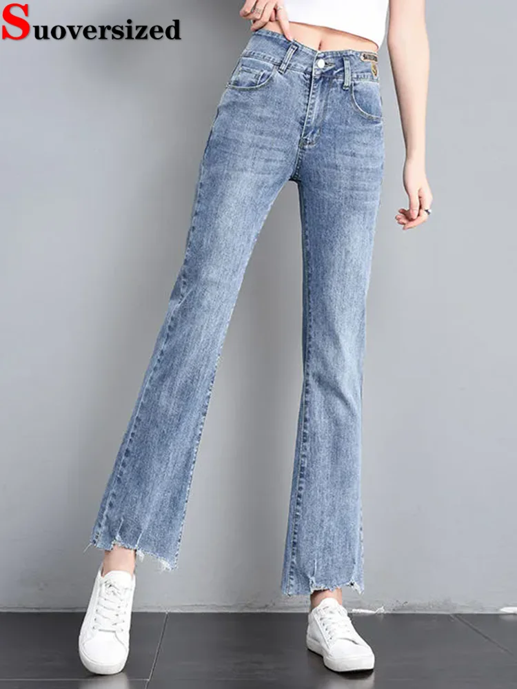 

Korean Fashion Skinny Flare Jeans Women Casual High Waist Vintage Wide Leg Denim Pants Spring Fall Streetwear Solid Vaqueros New
