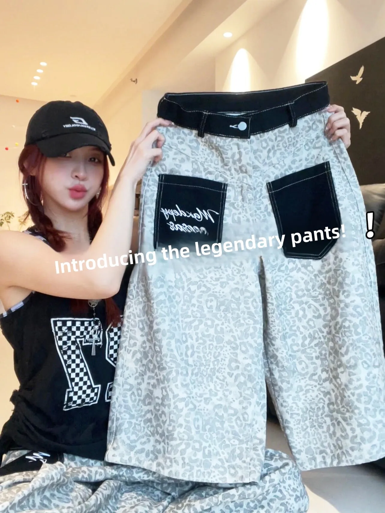 

American Retro Leopard Print Denim Shorts Women's Summer Embroidered Straight Leg Casual Loose Slimming Seven-Foot Pants