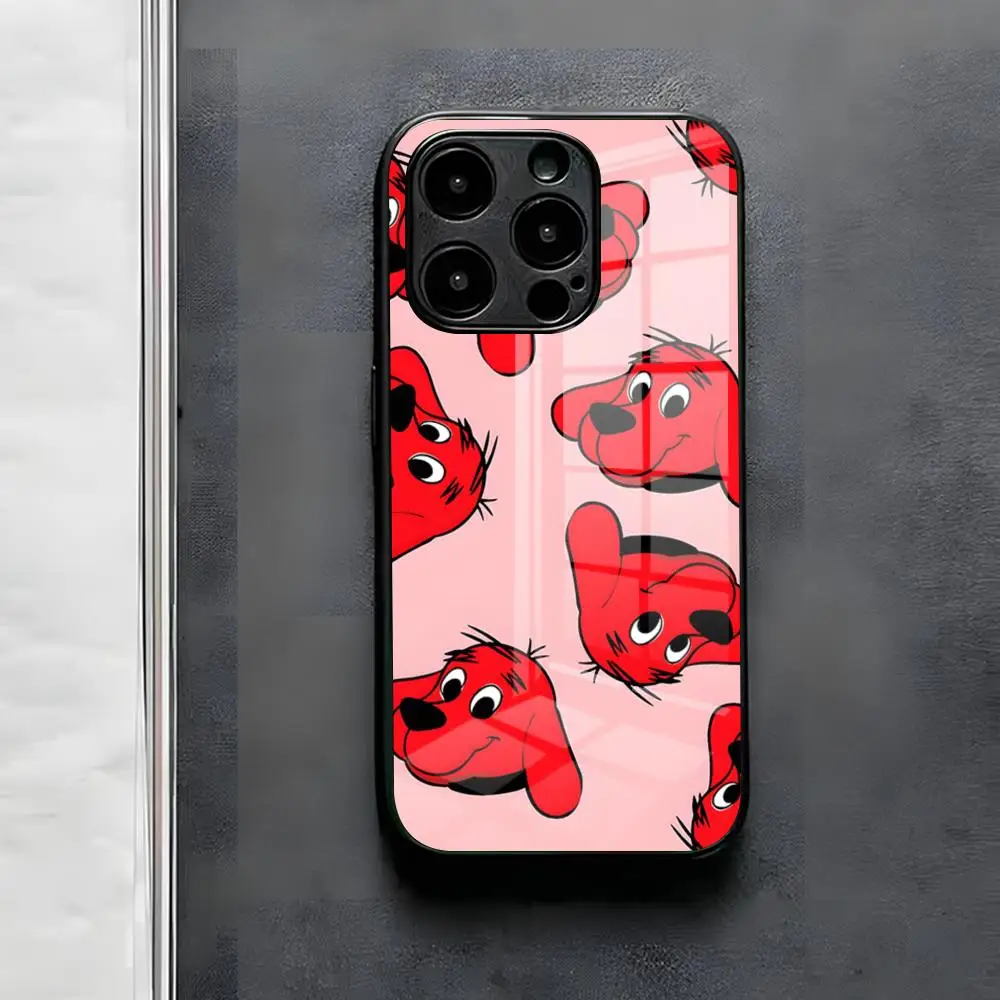 Cartoon Clifford The Big Red Dog Phone Case For IPhone 17 Air 16 E Pro Max 15 14 13 Mini 12 Pro 11 Max Plus Black Glass Cover - view 6