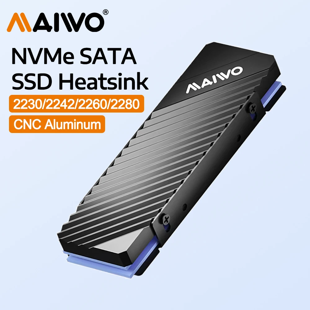 

Охладитель радиатора SSD MAIWO M.2 для SSD 2280, двухсторонний радиатор с термосиликоновой накладкой для PS5/PC NVMe SSD, алюминиевый корпус
