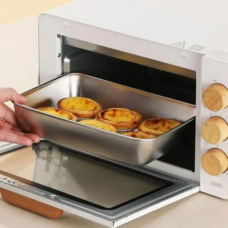 Piring makanan baja tahan karat dengan tutup persegi kotak saji makanan kotak wadah tertutup untuk Oven dapur memasak pembekuan