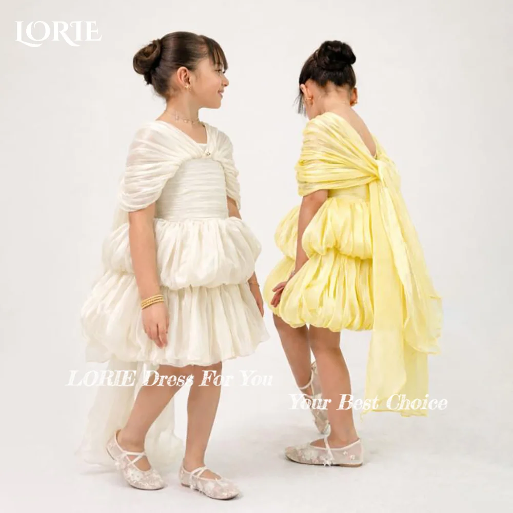 

LORIE Puff Girls Party Dress Off Shoulder A-Line Ball Shiny Pleat Princess Flower Girls Dress Ruffle Sparkly Kid DressCustomized